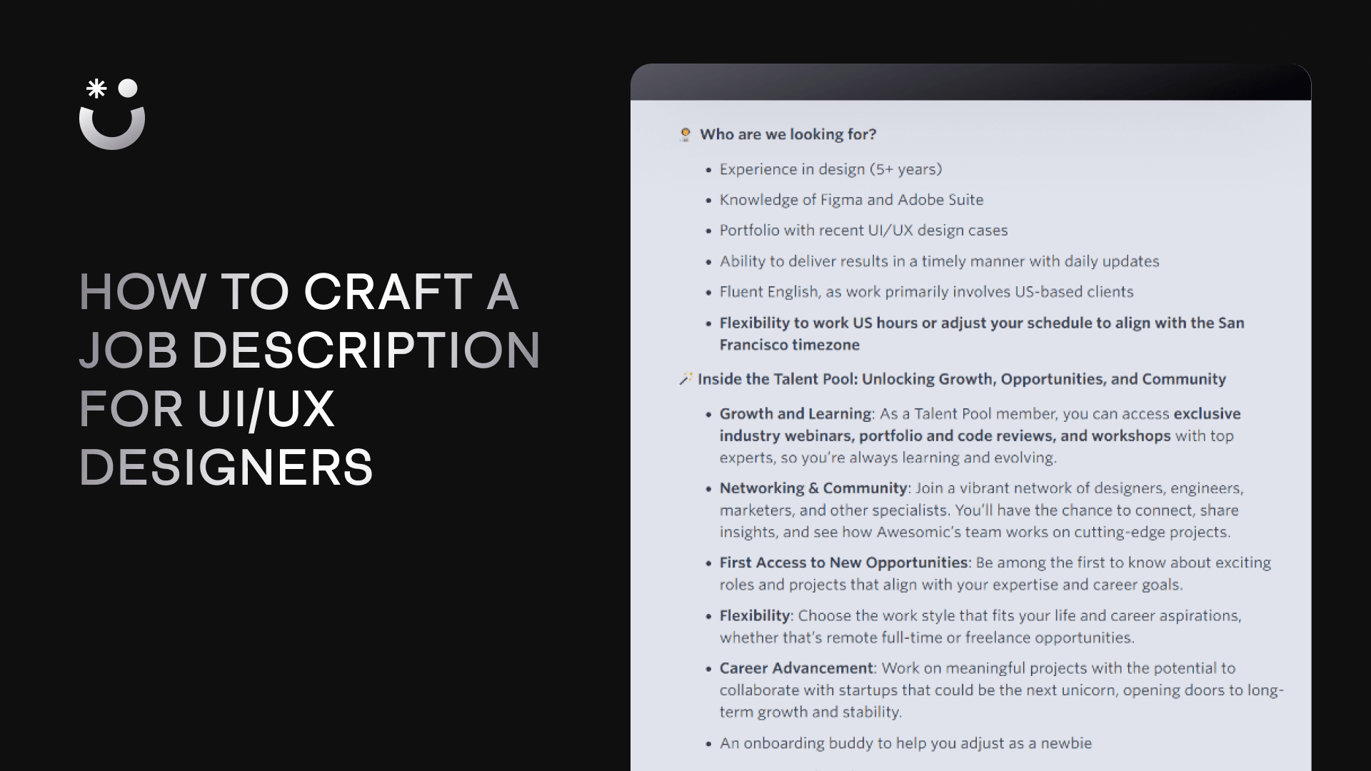 An example of Awesomic's job description for a UI/UX designers.