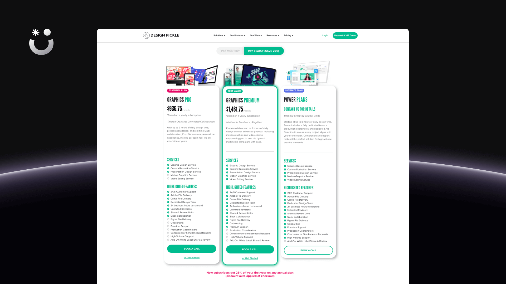Design Pickle's pricing page outlining their available plans.