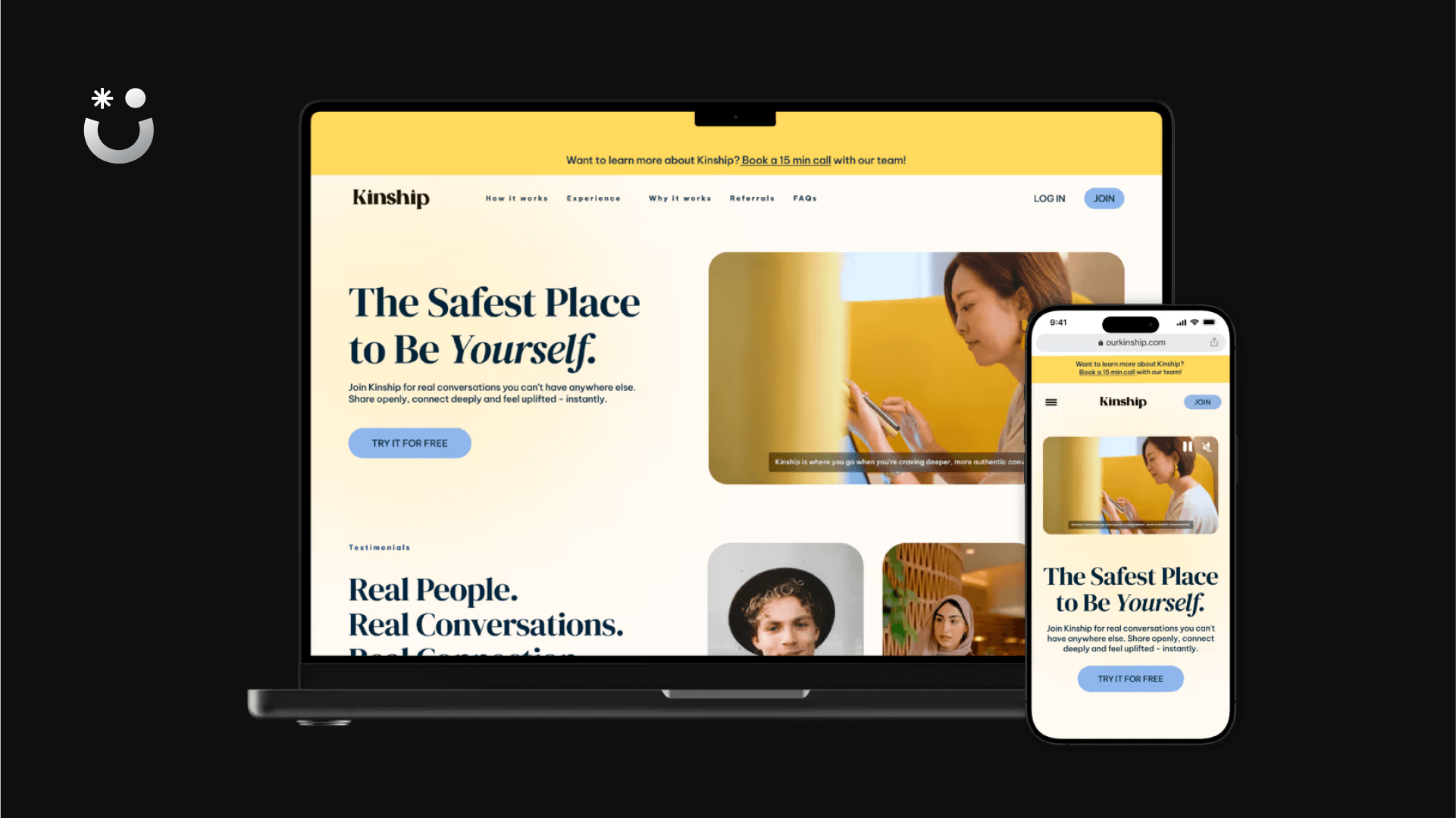 Web app and desktop versions of the Kinship website