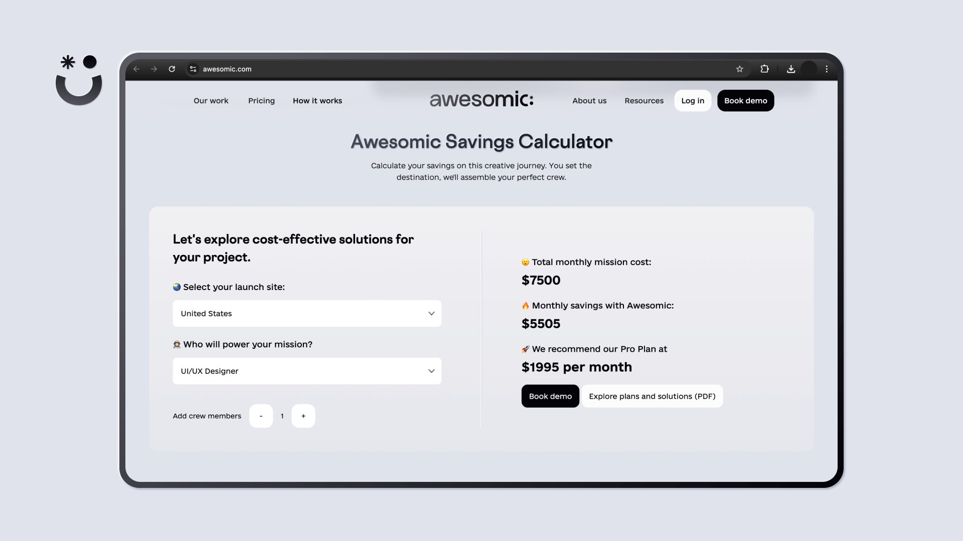 Screenshot of Awesomic's Savings Calculator. You can check it out by visiting our homepage.