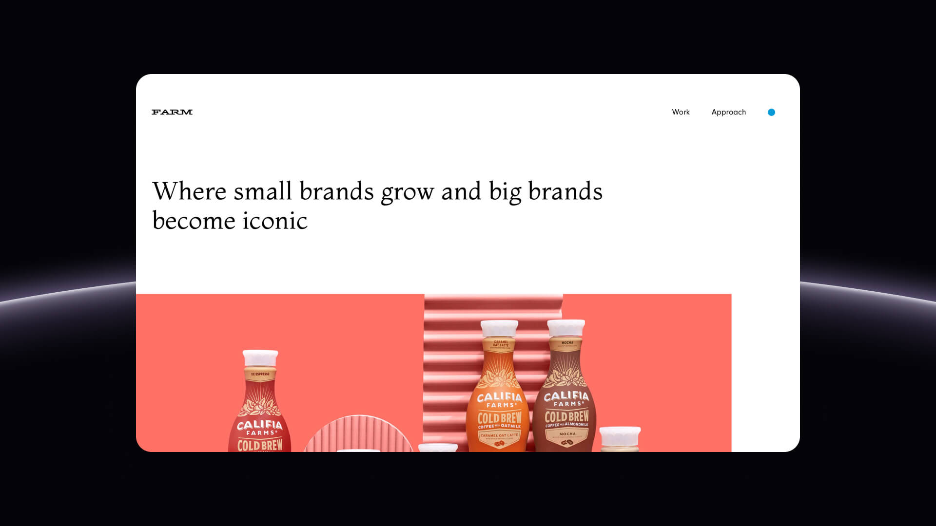 Farm Design homepage showcasing work for startups and iconic brands like Pulp Pantry.
