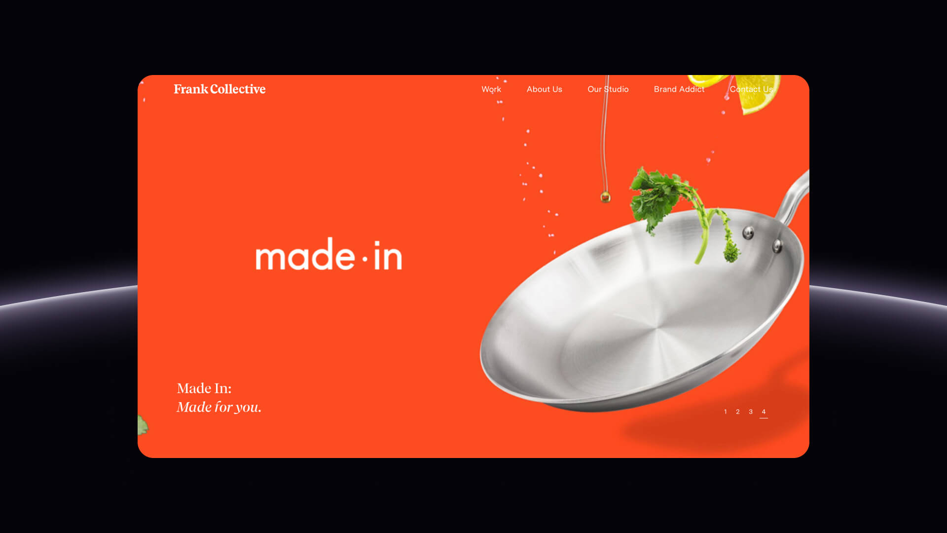 Frank Collective playful homepage highlighting diverse projects for brands like Pfizer and Lemon Perfect.