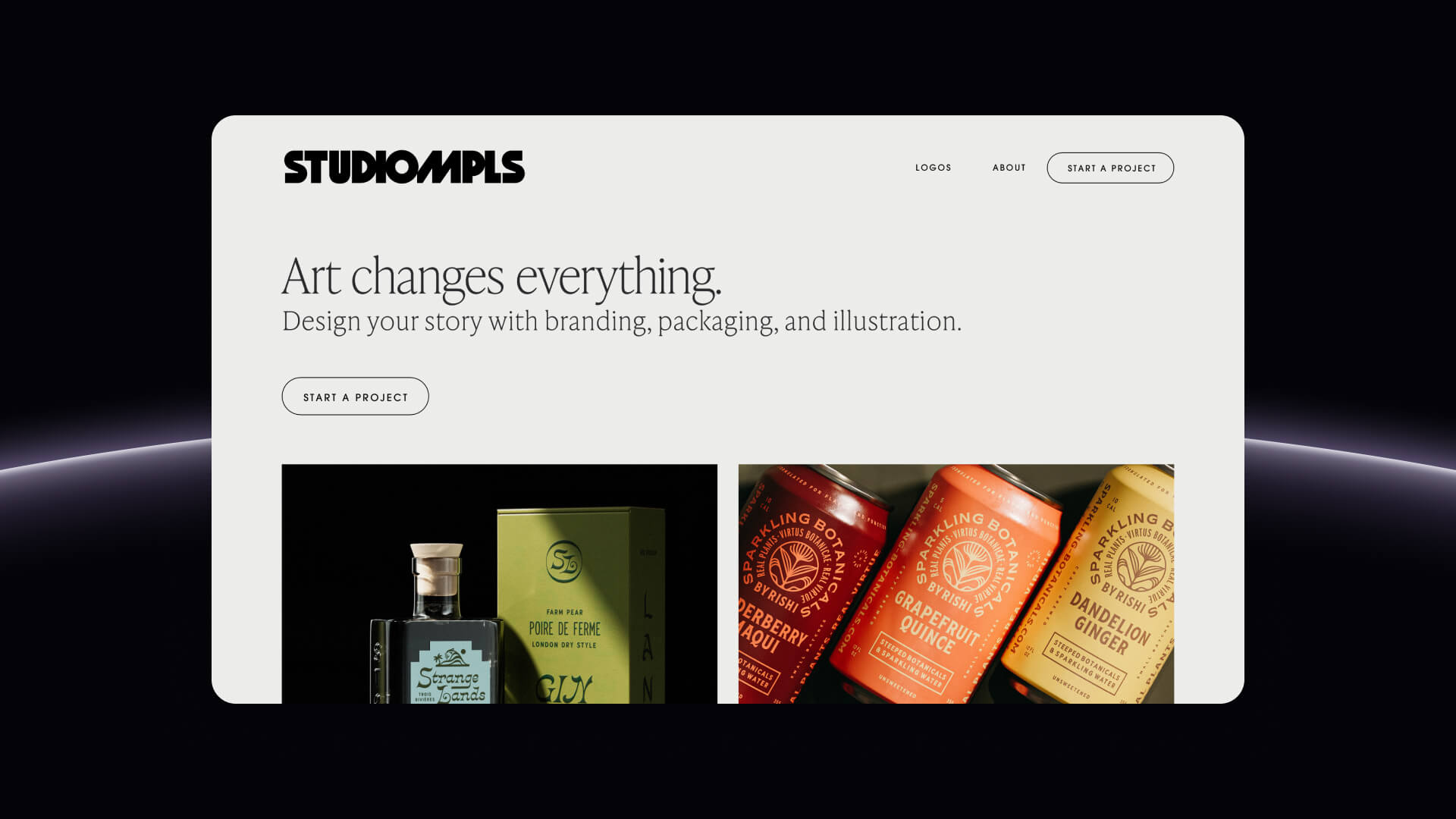 Studio MPLS homepage displaying branding and illustration projects for major brands like Amazon and Samsung.