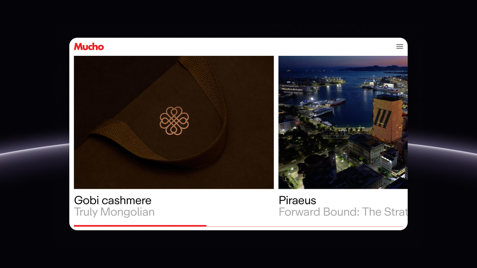 Mucho homepage highlighting work for brands like Barcelona FC, Chanel, and others.