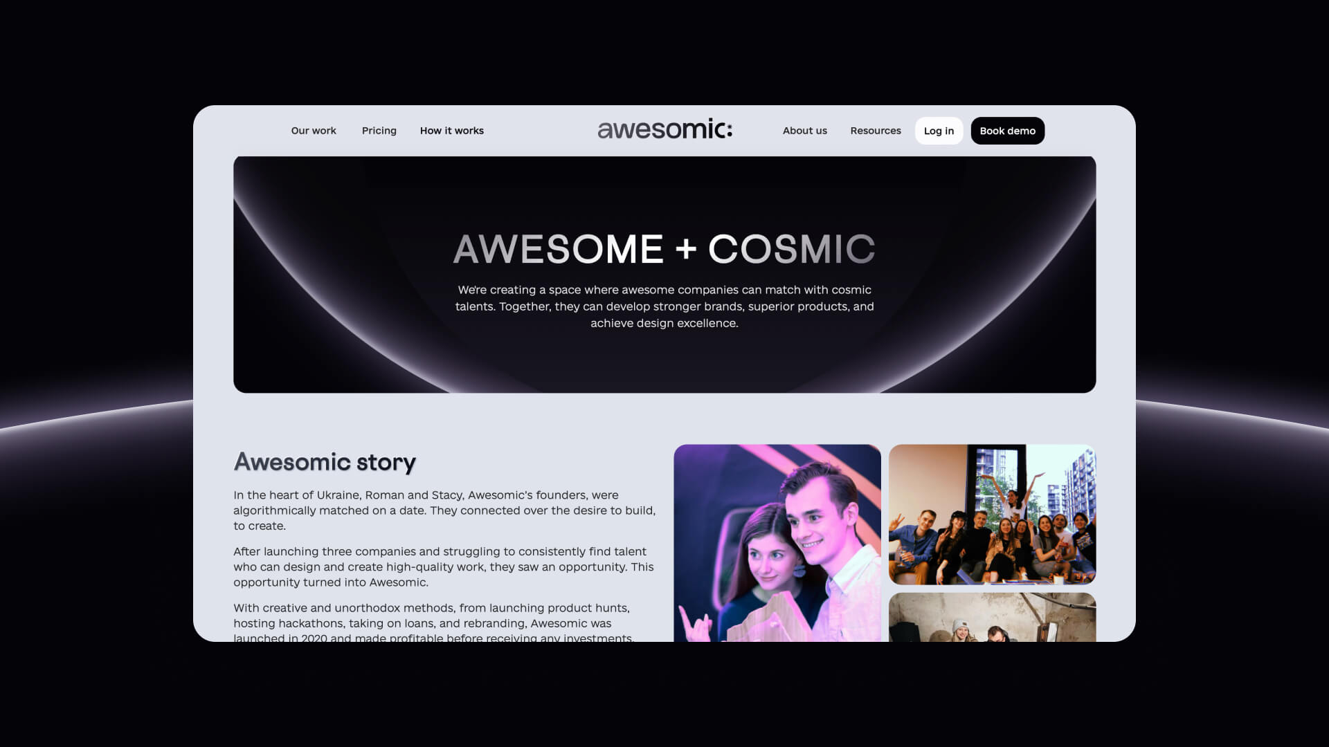 Awesomic About Us page showcasing their full history, from bootstrapped Ukranian startup to opening offices in San Francisco.