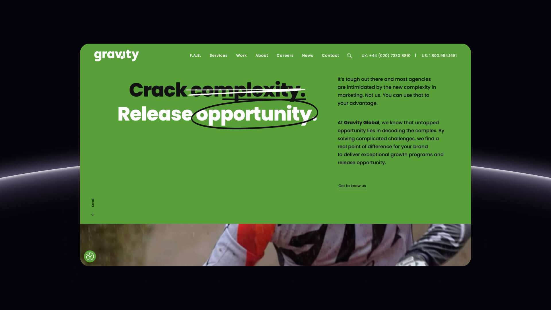 Gravity Global homepage emphasizing innovative solutions for companies like Amazon and Airbus.