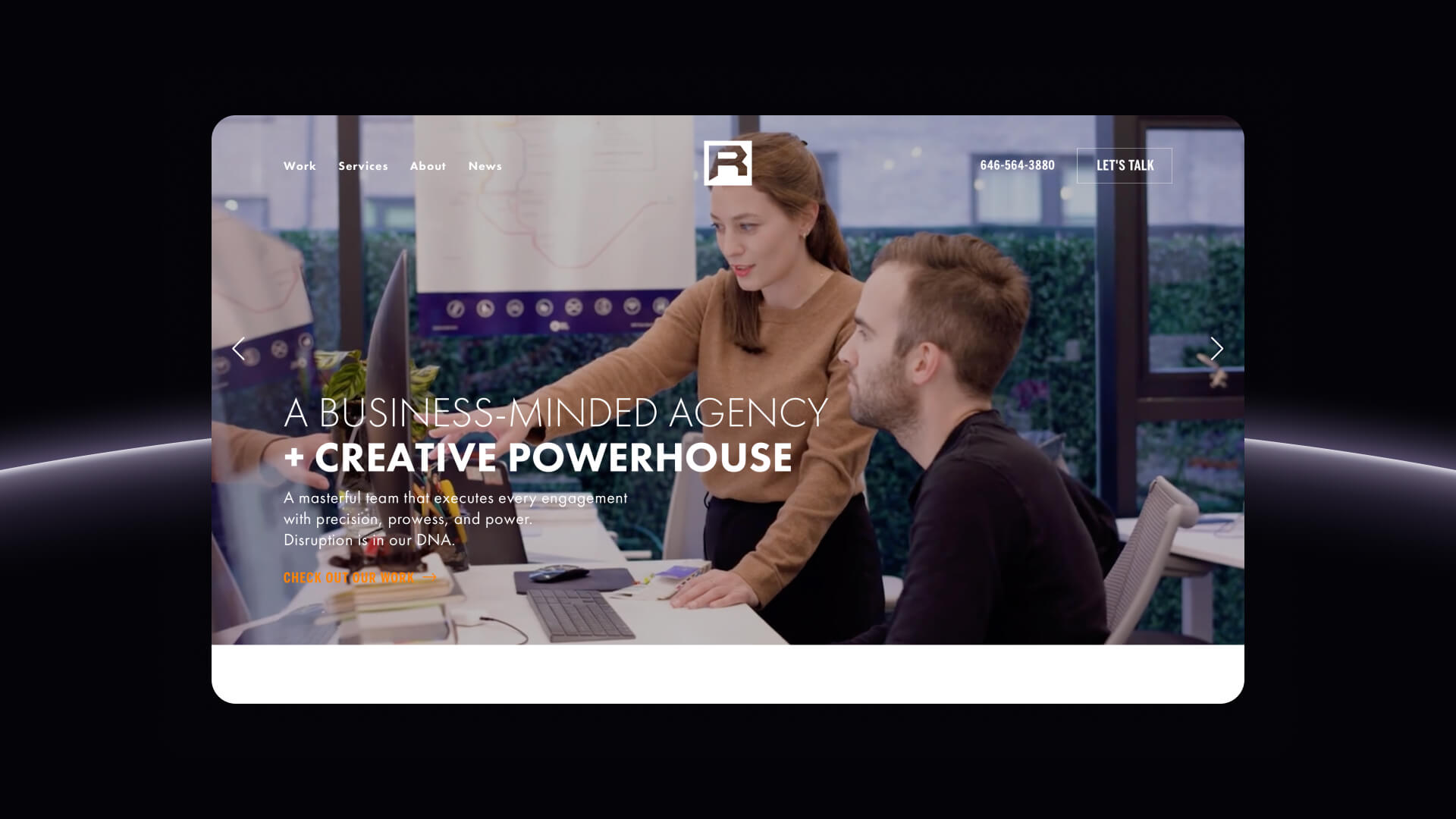 Ruckus homepage showcasing their full-service offerings in branding for clients like BMW and PetValu.