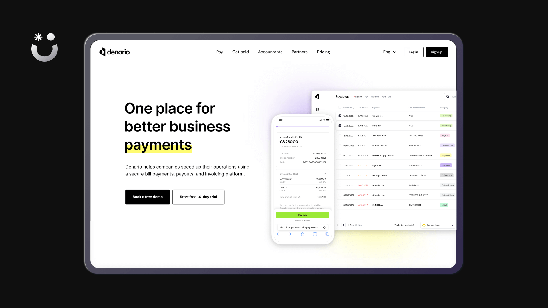 Awesomic did a full Webflow project for Denario, migrating and redesigning their website prior to them being acquired by PandaDocs.  