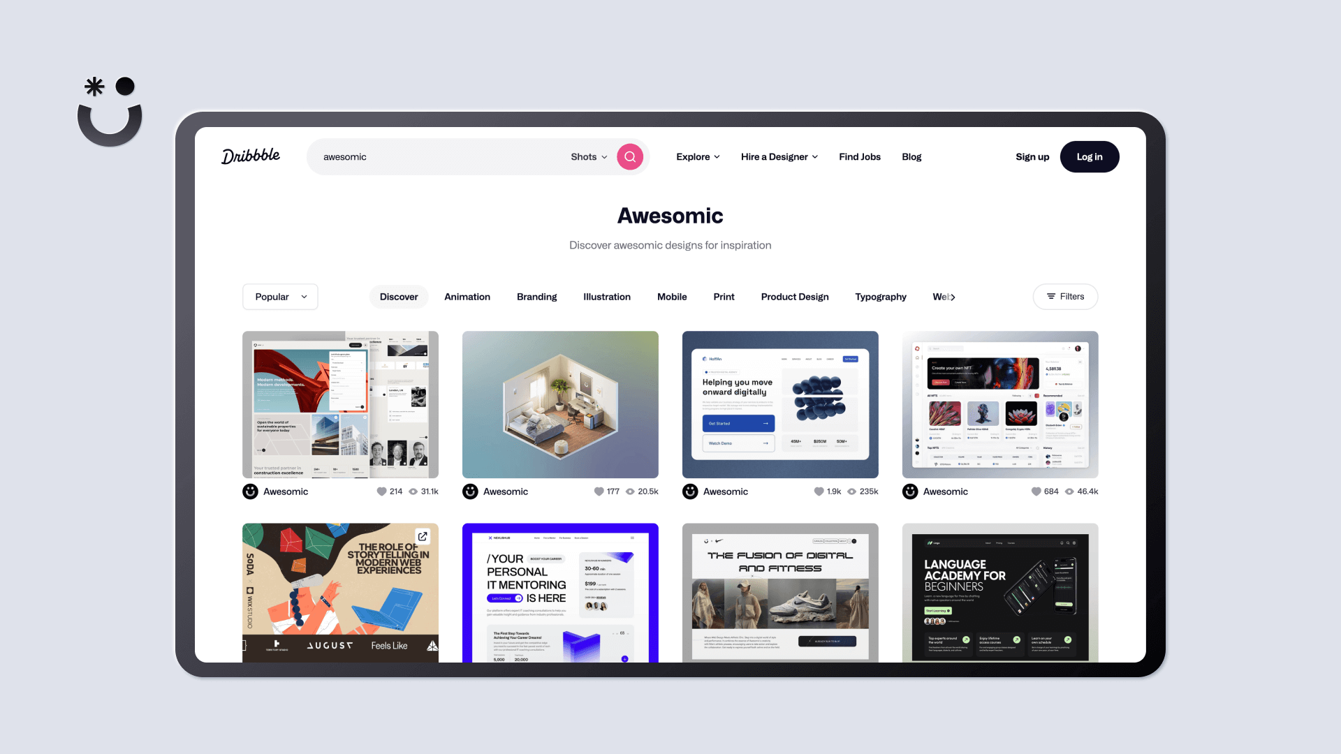 Awesomic Dribbble's profile showcasing the versatility of our designers. 