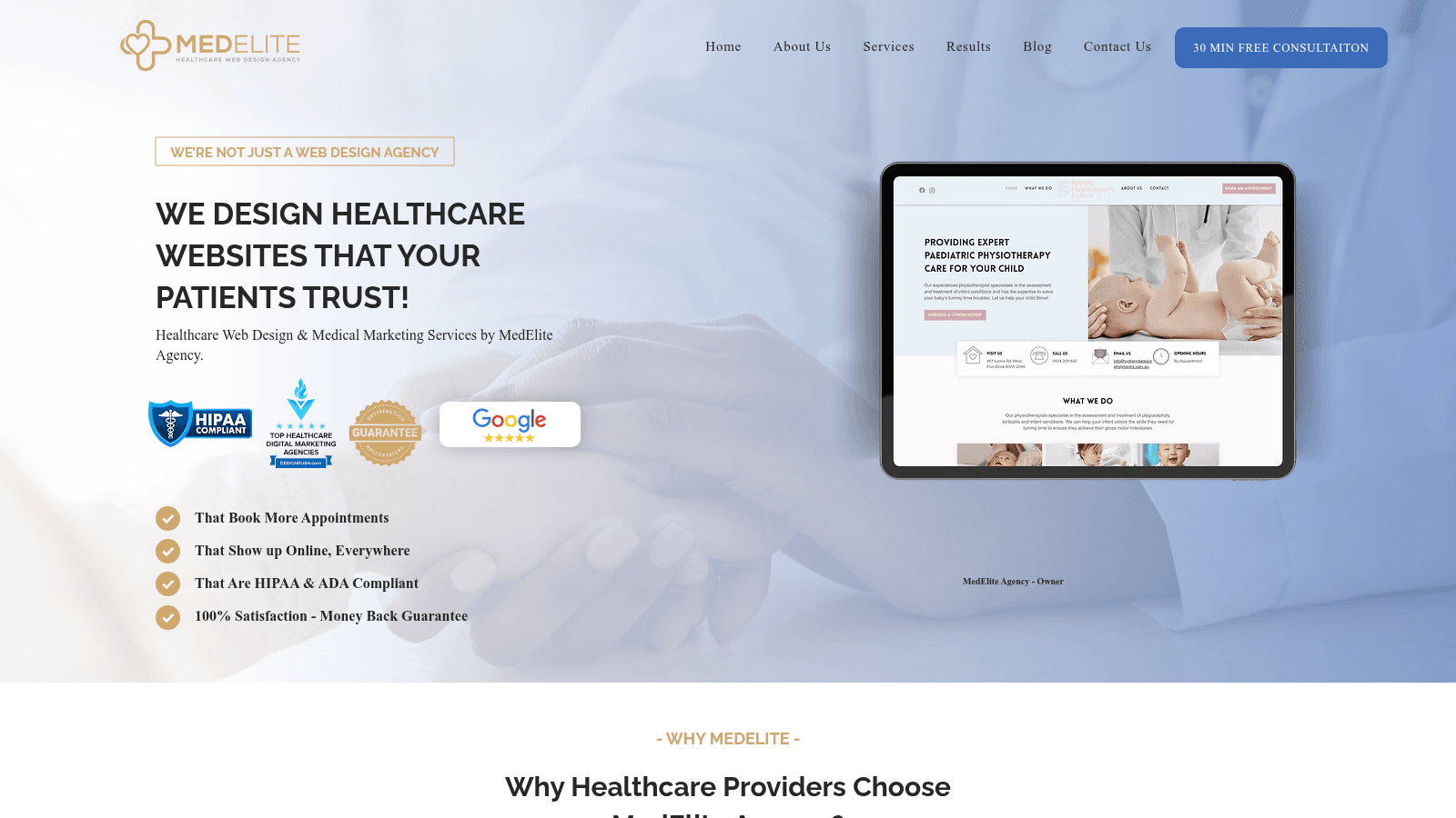 MedElite Agency as one of the top healthcare web design agencies