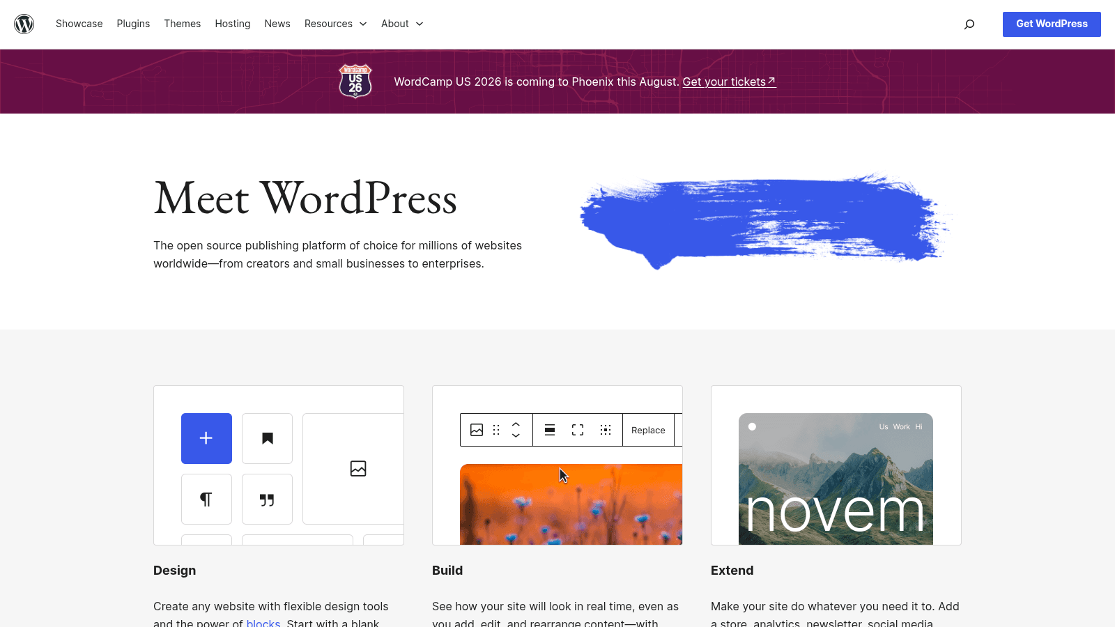 WordPress homepage in a webflow vs wordpress comparison