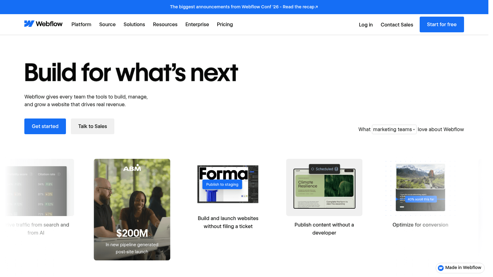 Webflow homepage in a framer vs webflow comparison