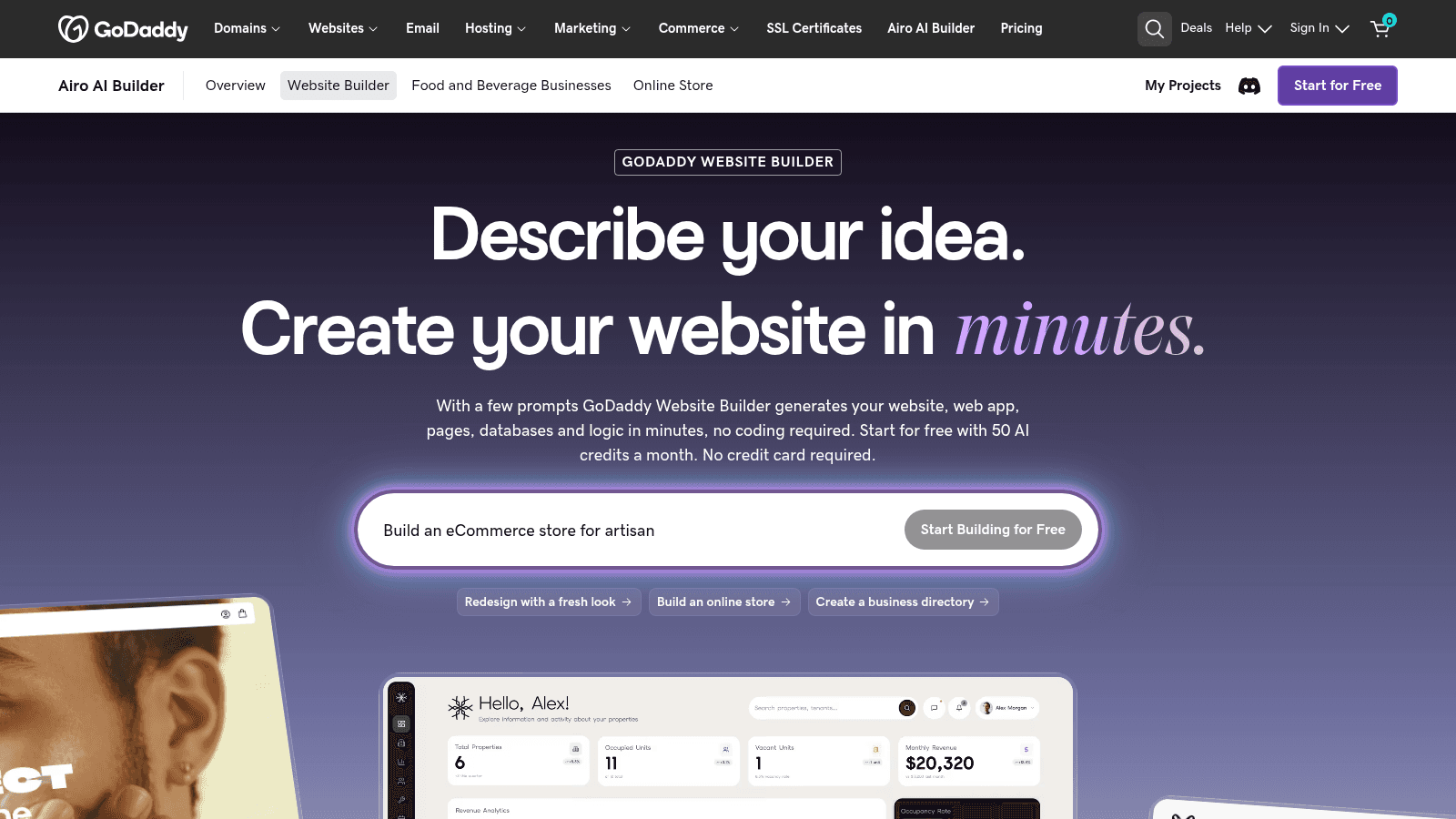 GoDaddy as a top website builder
