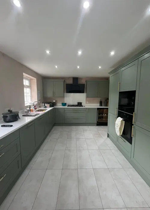 Large sage green kitchen
