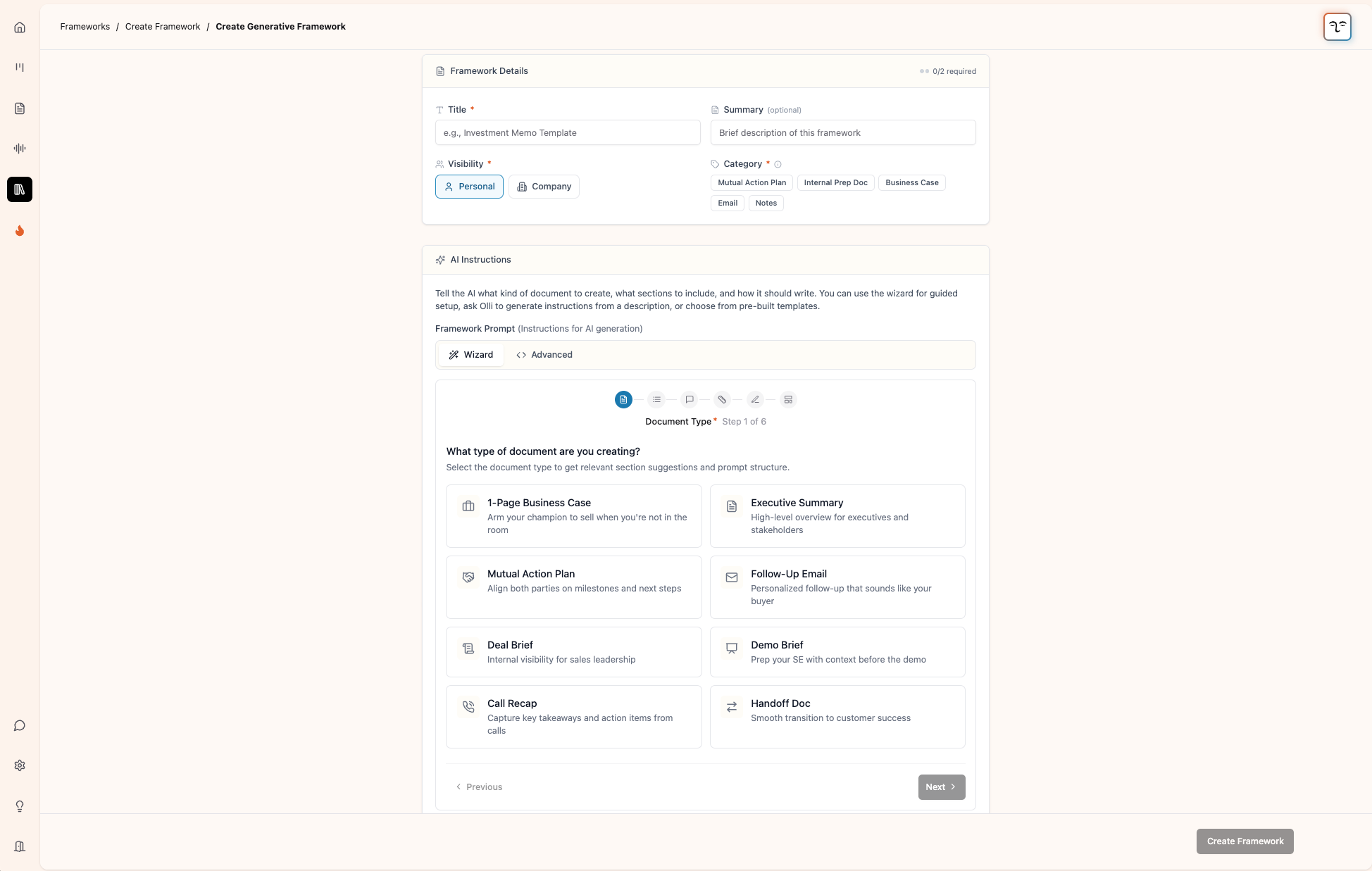 Custom Framework Wizard
