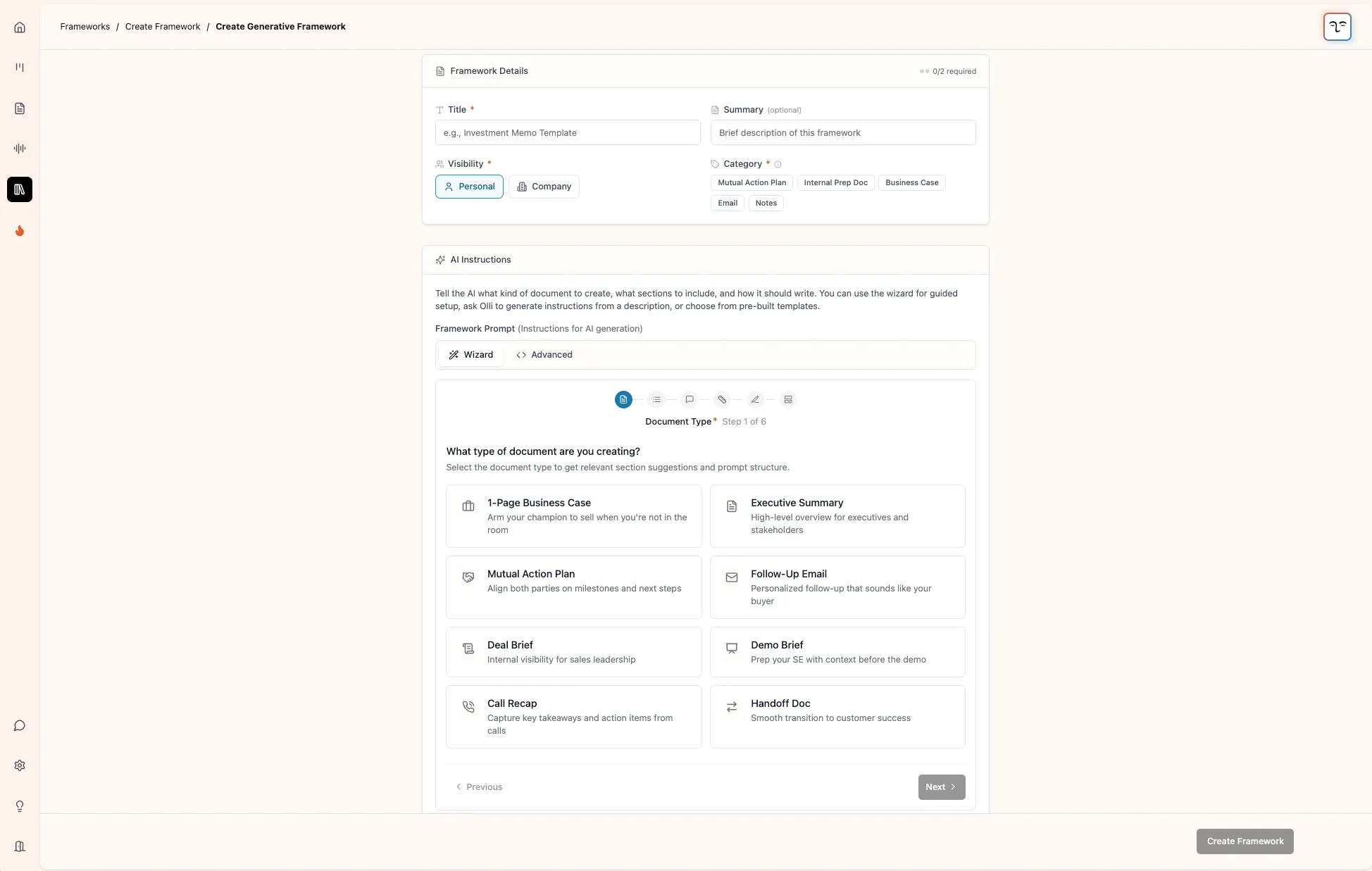 Custom Framework Wizard