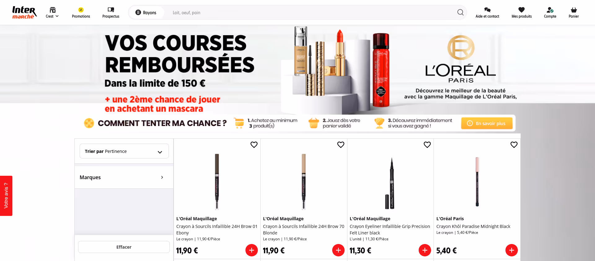 Bannière en ligne de promotion des produits l'Oréal Paris sur un site ecommerce