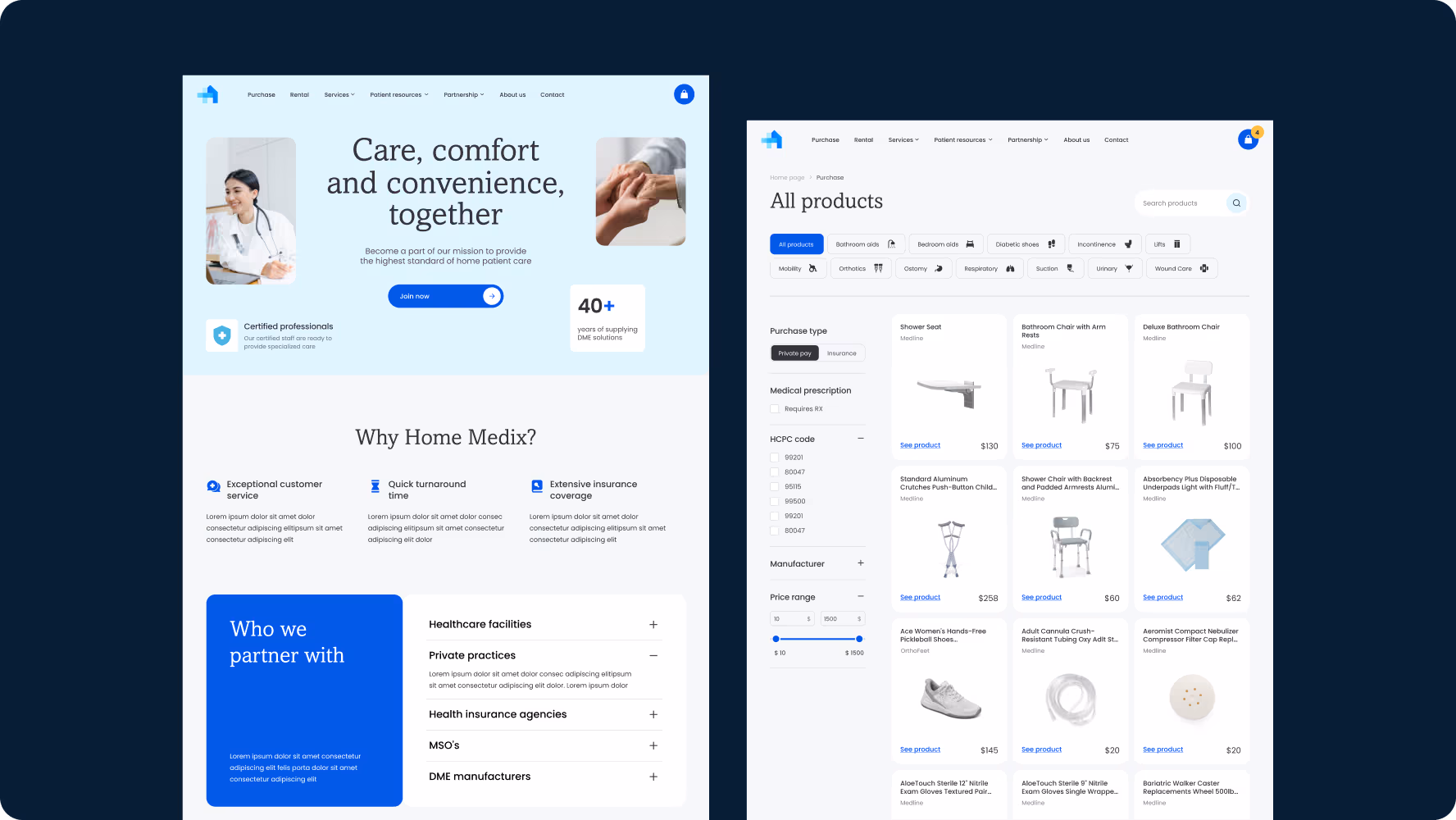 medical equipment catalogue web design by Halo Lab