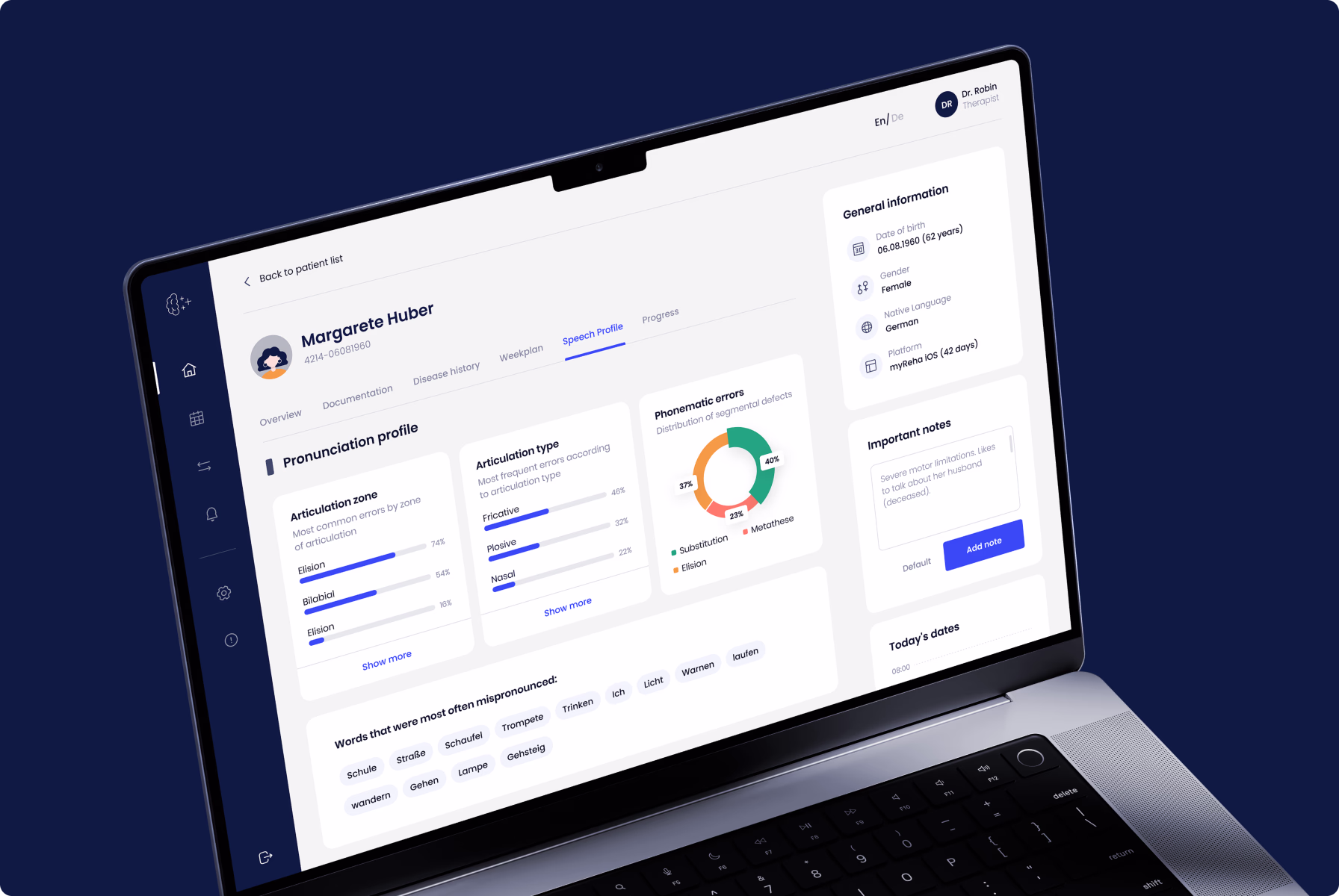 Healthtech web design by Halo Lab featuring detailed speech profile and analytics UI
