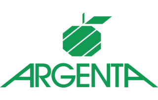 Logo van Argenta met gestileerde appel boven de naam in groene letters.