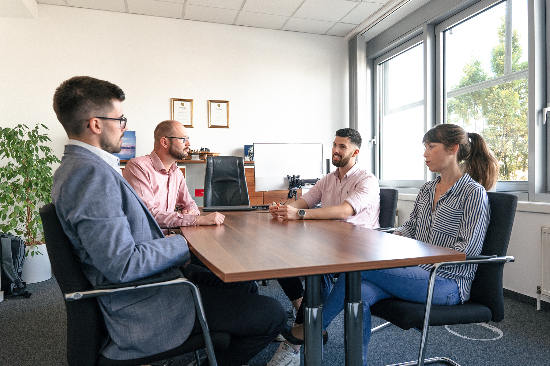 Vier Teammitglieder von Provenia sitzen in einem modernen Büro um einen Konferenztisch.