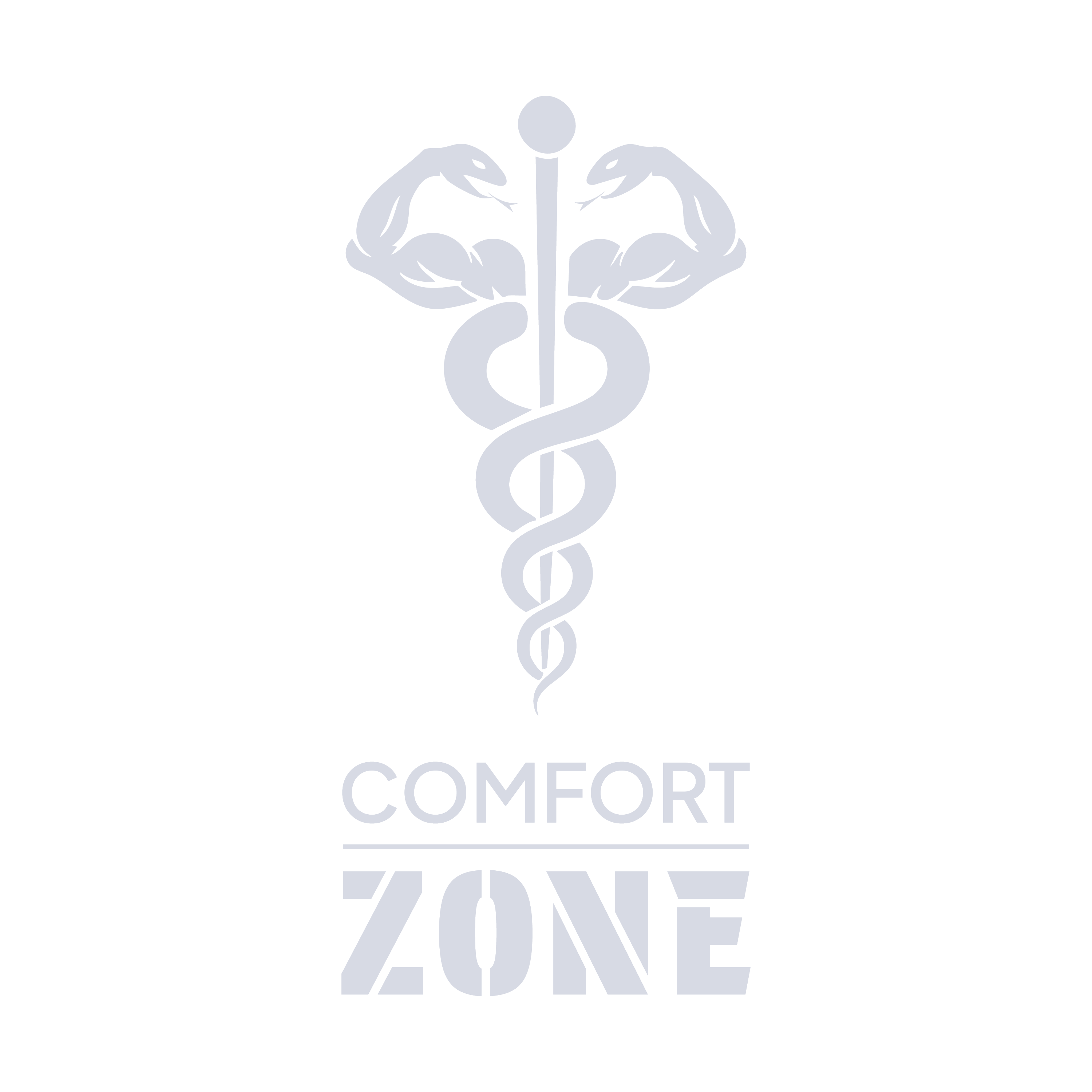 Schlangensymbol mit muskulösen Armen und dem Text ComfortZone darunter.