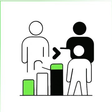 Illustrazione di due figure stilizzate con grafico a barre verde, bianco e nero per confrontare dati.