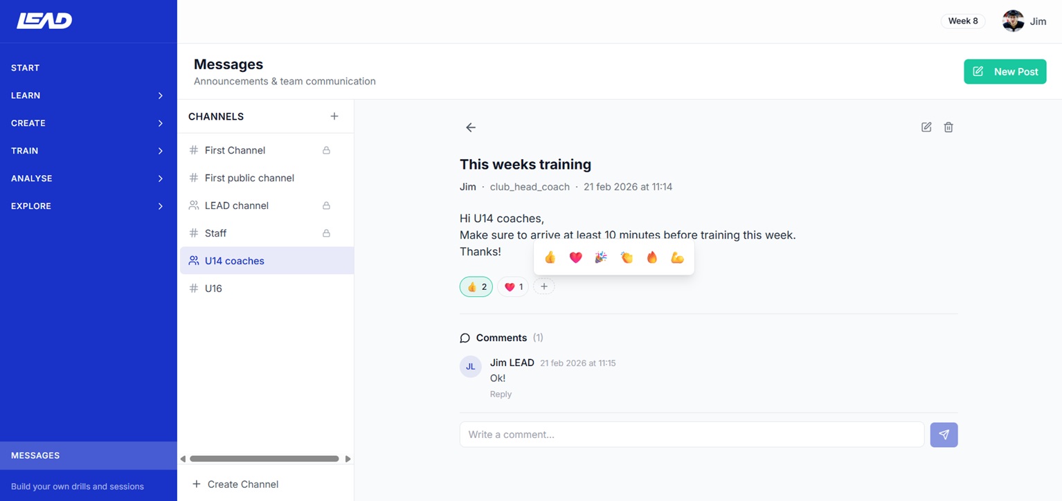 LEAD platform screenshot showing the messages feature.