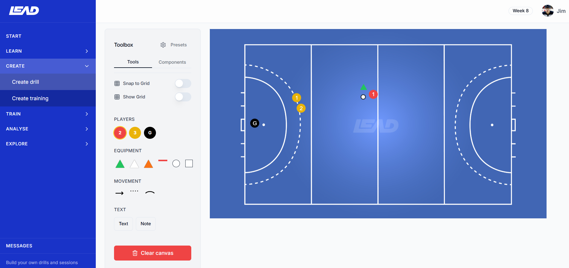 LEAD platform screenshot showing the drill builder tool to build custom drills.