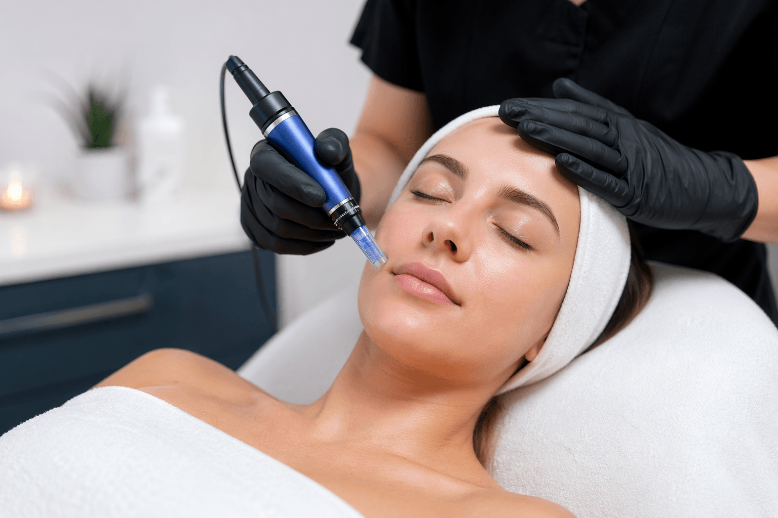 Provider performing SkinPen microneedling treatment in Draper, Utah medical spa setting
