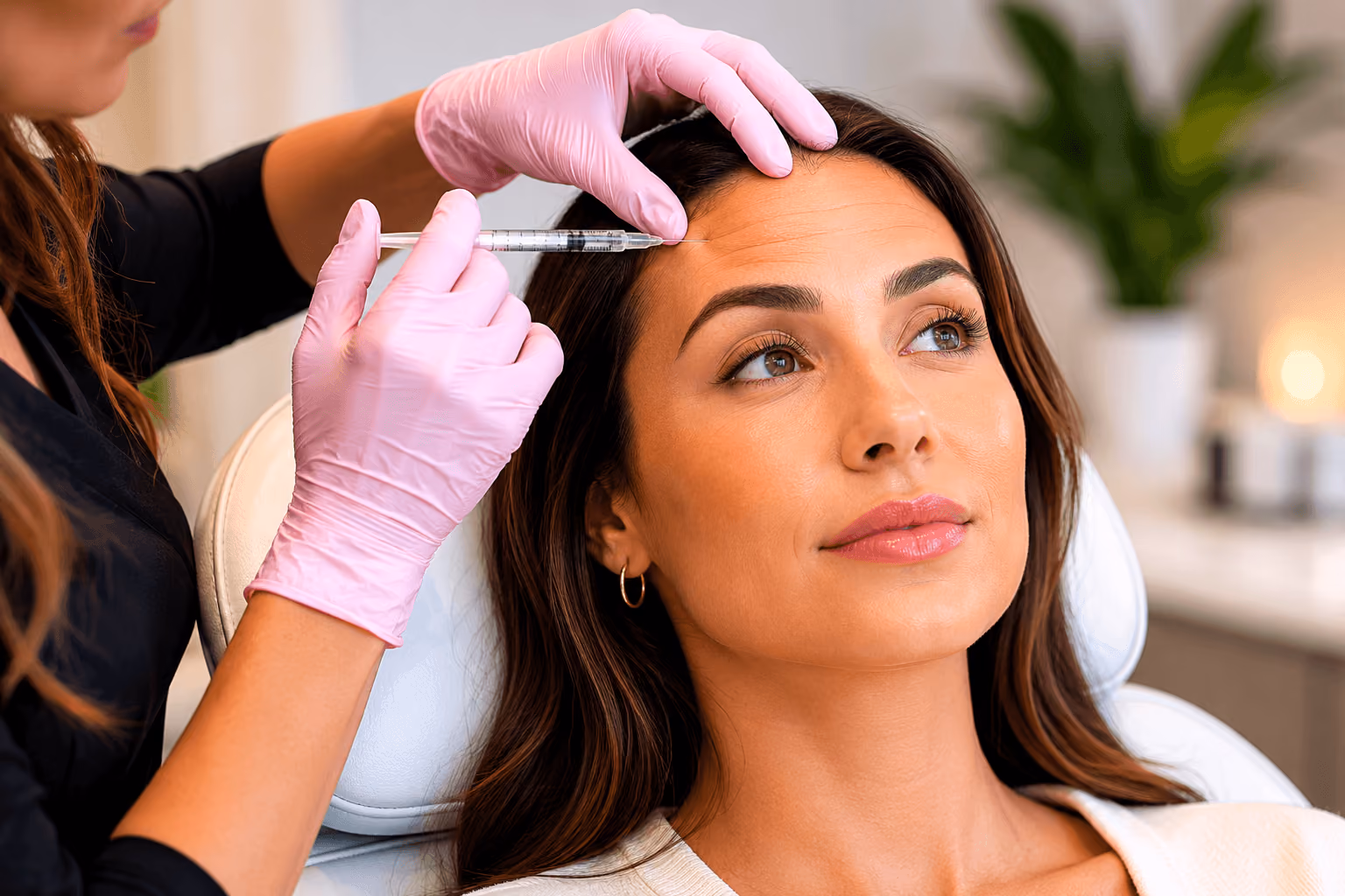 Provider performing Botox treatment for forehead wrinkles at a medspa in Draper, Utah