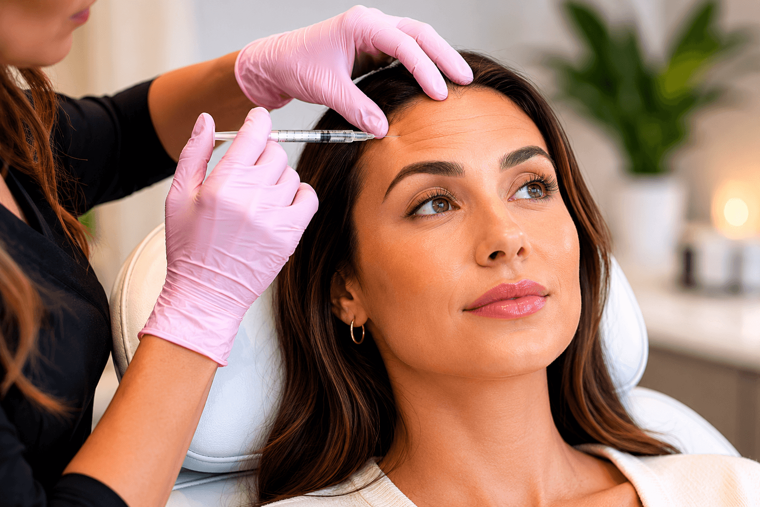 Provider performing Botox treatment for forehead wrinkles at a medspa in Draper, Utah