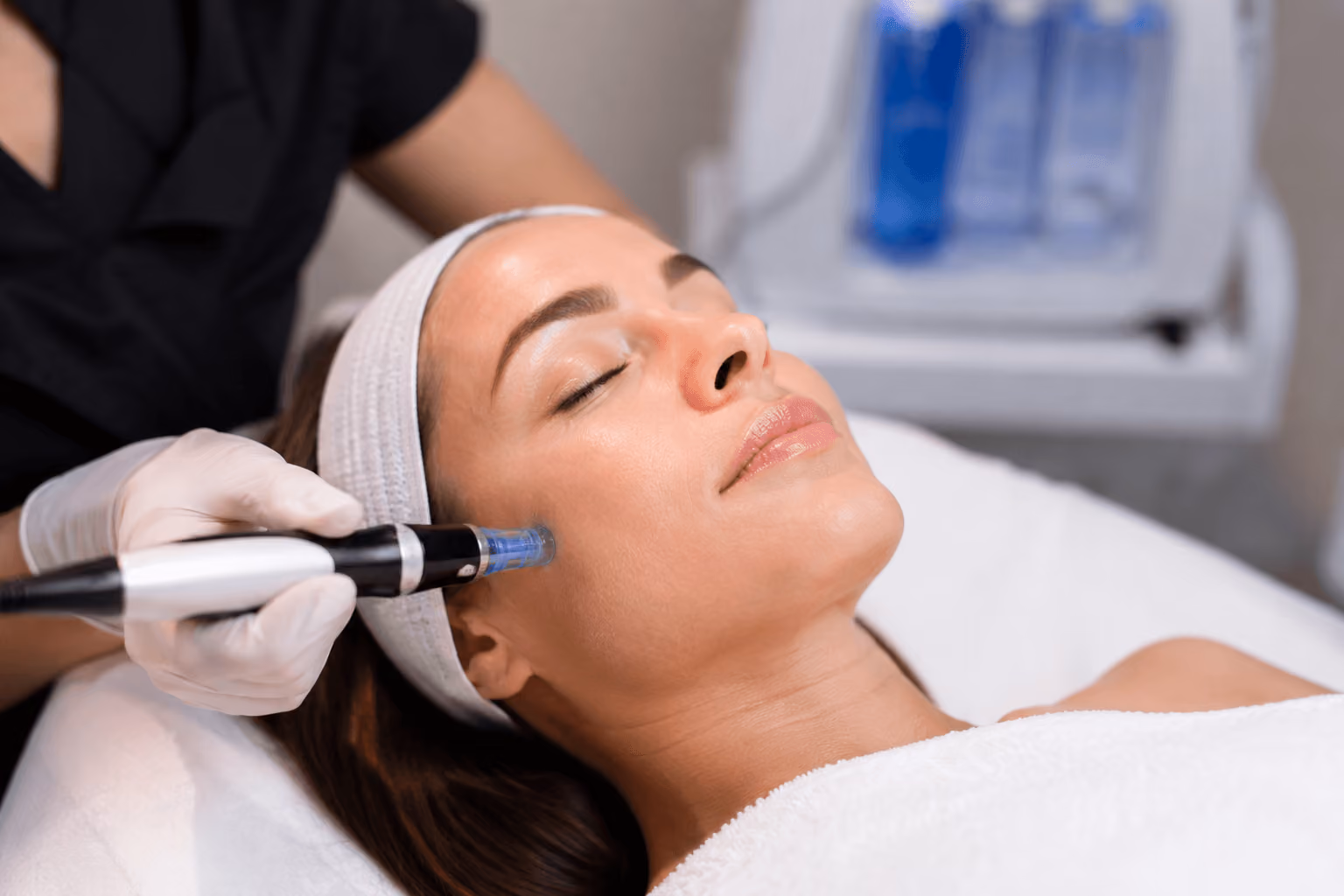 Patient receiving improve skin texture treatment at a medspa in Draper, Utah to smooth uneven facial skin