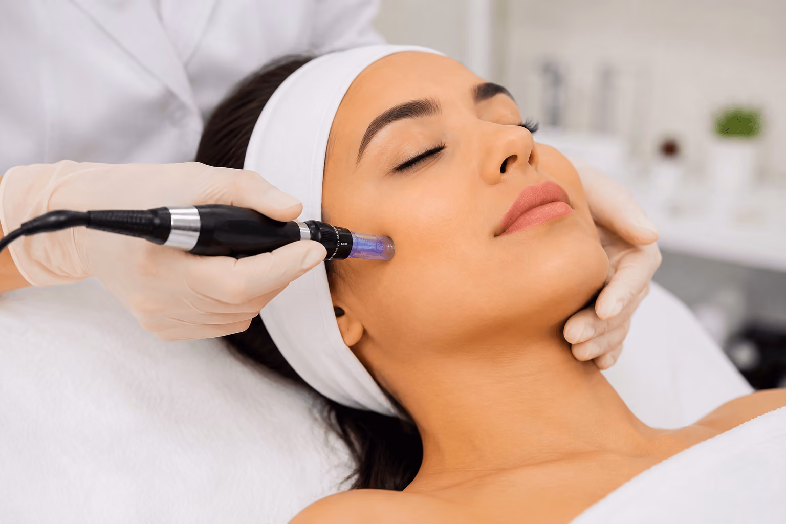 Patient receiving Microneedling with Exosomes treatment for acne scars, wrinkles, and skin rejuvenation in Draper, Utah