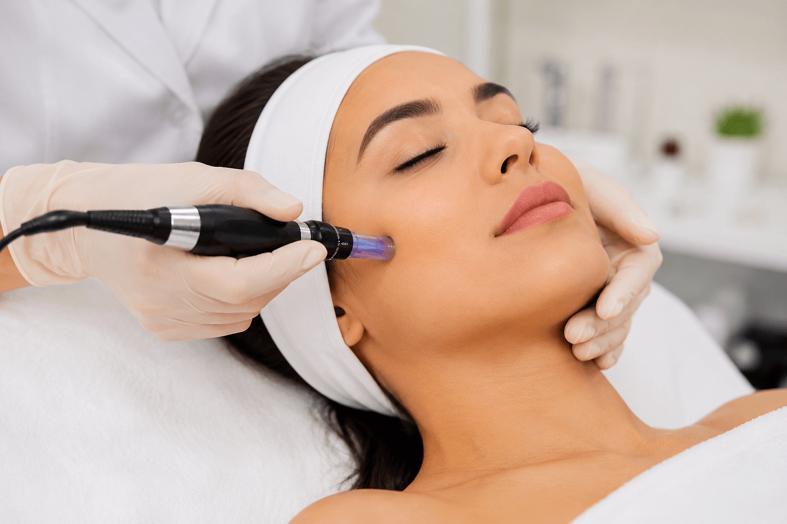 Patient receiving Microneedling with Exosomes treatment for acne scars, wrinkles, and skin rejuvenation in Draper, Utah