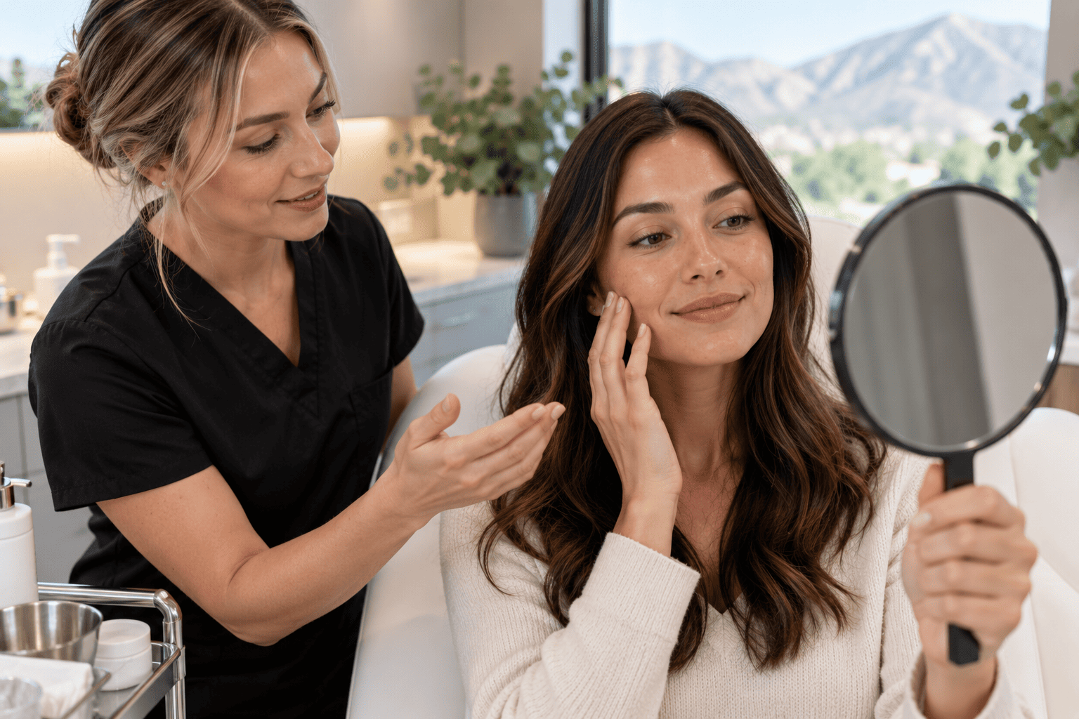 SkinPen microneedling treatment on a client's face at a med spa in Draper, Utah