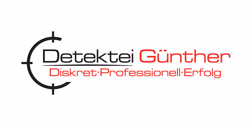 Logo der Detektei Günther mit dem Slogan Diskret, Professionell, Erfolg in Schwarz und Rot.