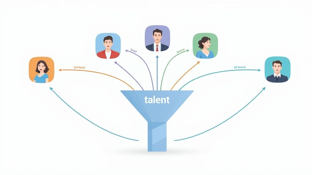 Screenshot of the PeopleGPT platform, a tool that supports a modern recruitment and hiring plan by unifying candidate search across multiple platforms.