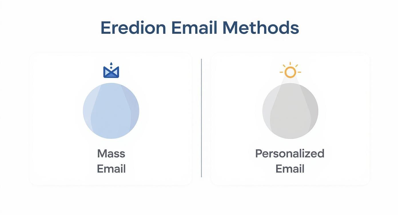 Infographic about how to write a recruiting email showing a personalized compass pointing to a candidate