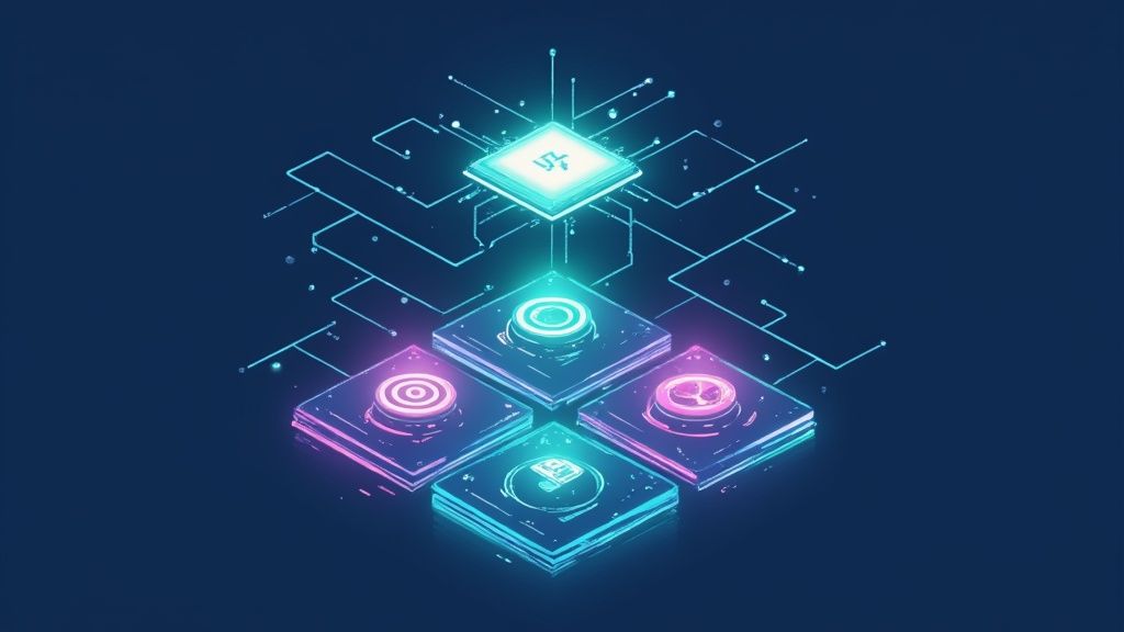 Person using a compass supercharged with AI to navigate a complex data maze, showing what is people analytics