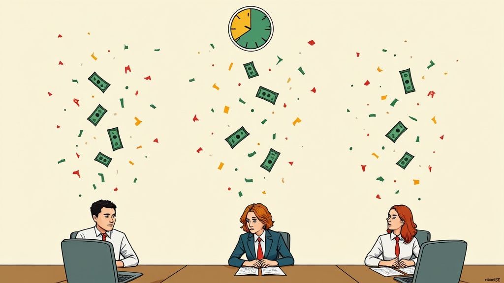 A recruiter and a candidate shaking hands after a successful negotiation.