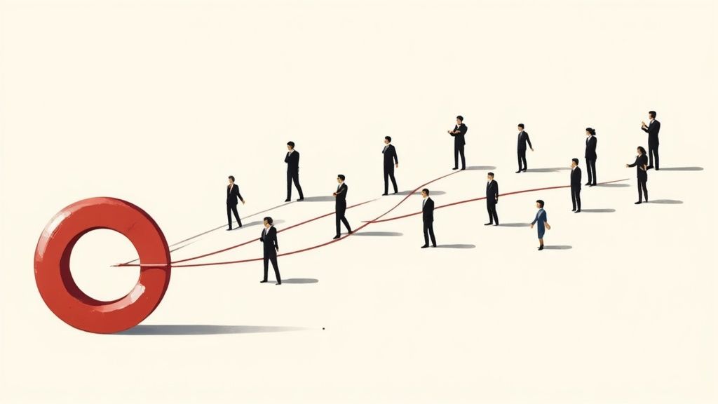 A visual representation of a talent pipeline, showing candidates being nurtured through various stages of engagement, ready for future roles