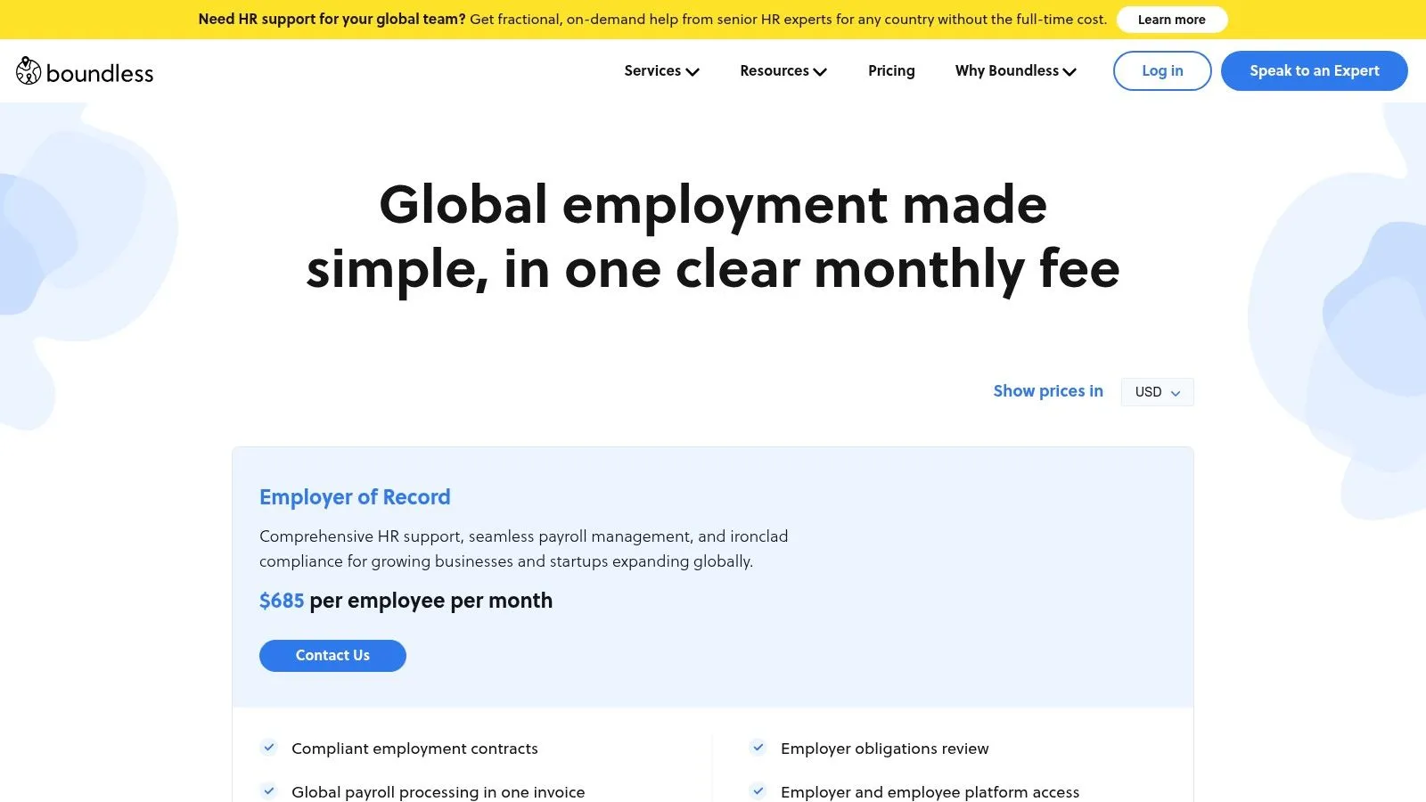 Deel alternatives global employment from Boundless, showing a map of their country coverage