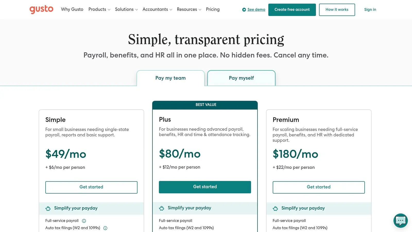 rippling alternatives Gusto payroll plans