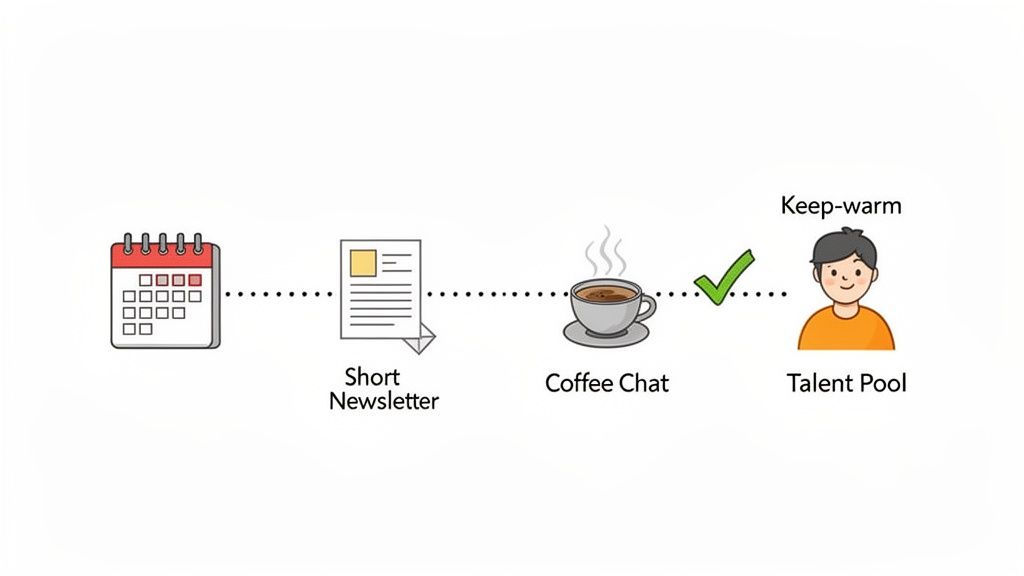 A visual workflow diagram illustrating the steps to engage candidates for a keep-warm talent pool.