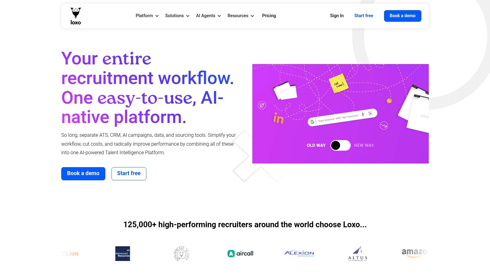 best ai recruiting tools: Loxo's dashboard showing candidate sourcing and CRM features