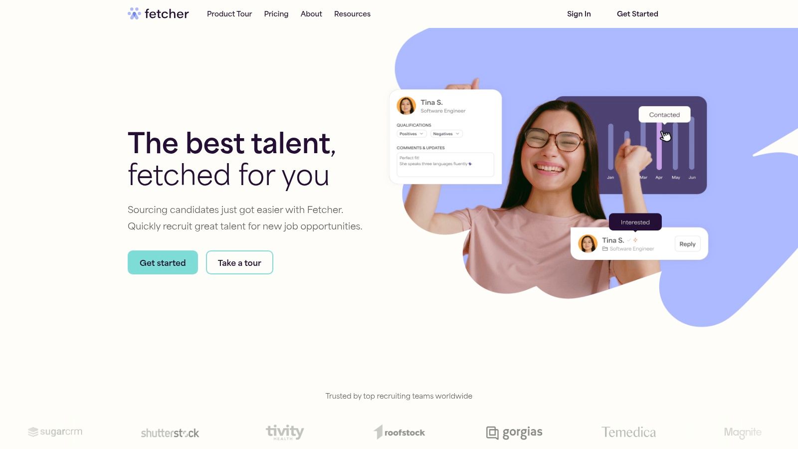 best ai recruiting tools: Fetcher's recruiting platform interface showing candidate outreach and sourcing features