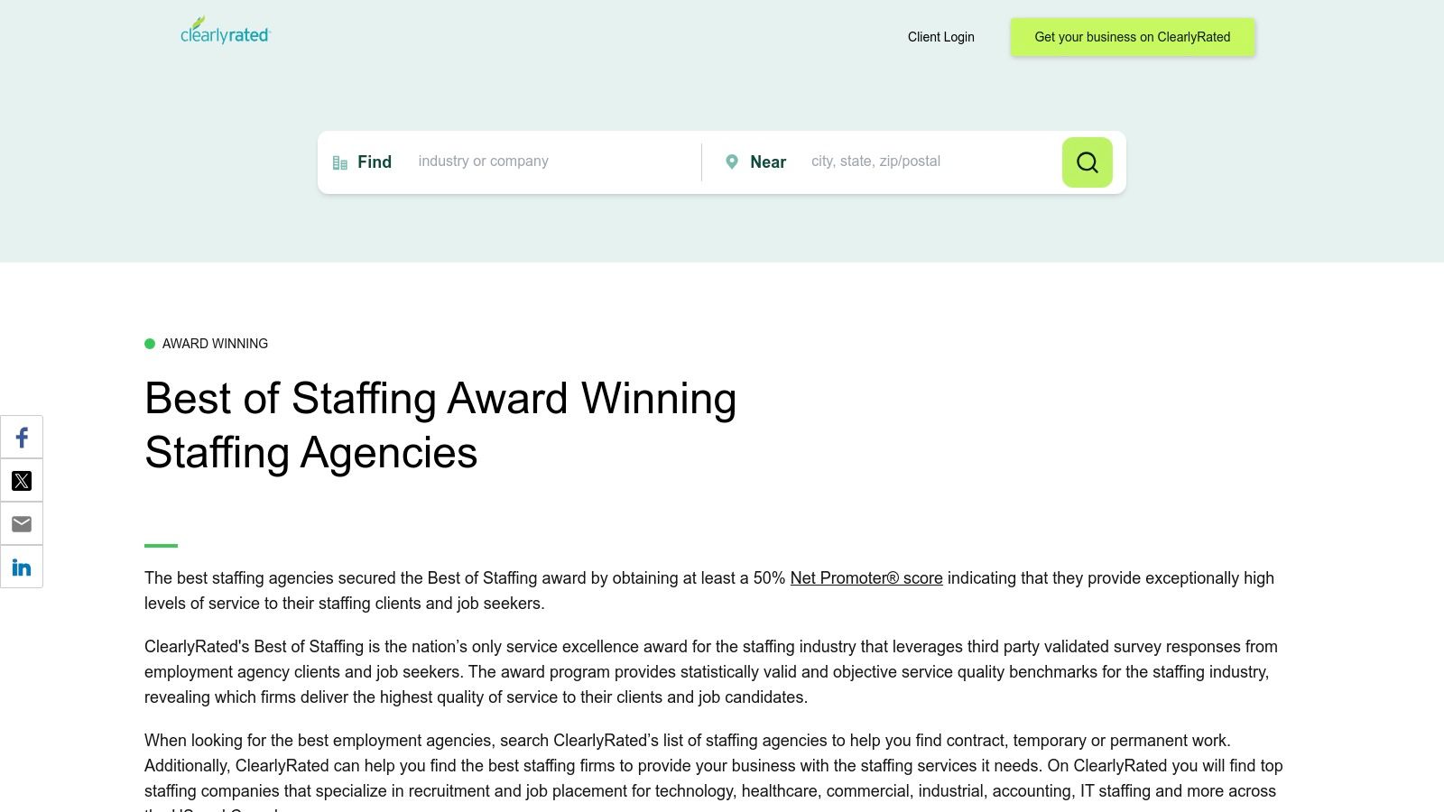 best recruiting agencies staffing awards from ClearlyRated