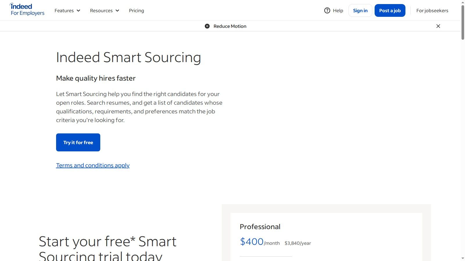 candidate sourcing platforms showing the Indeed Smart Sourcing interface