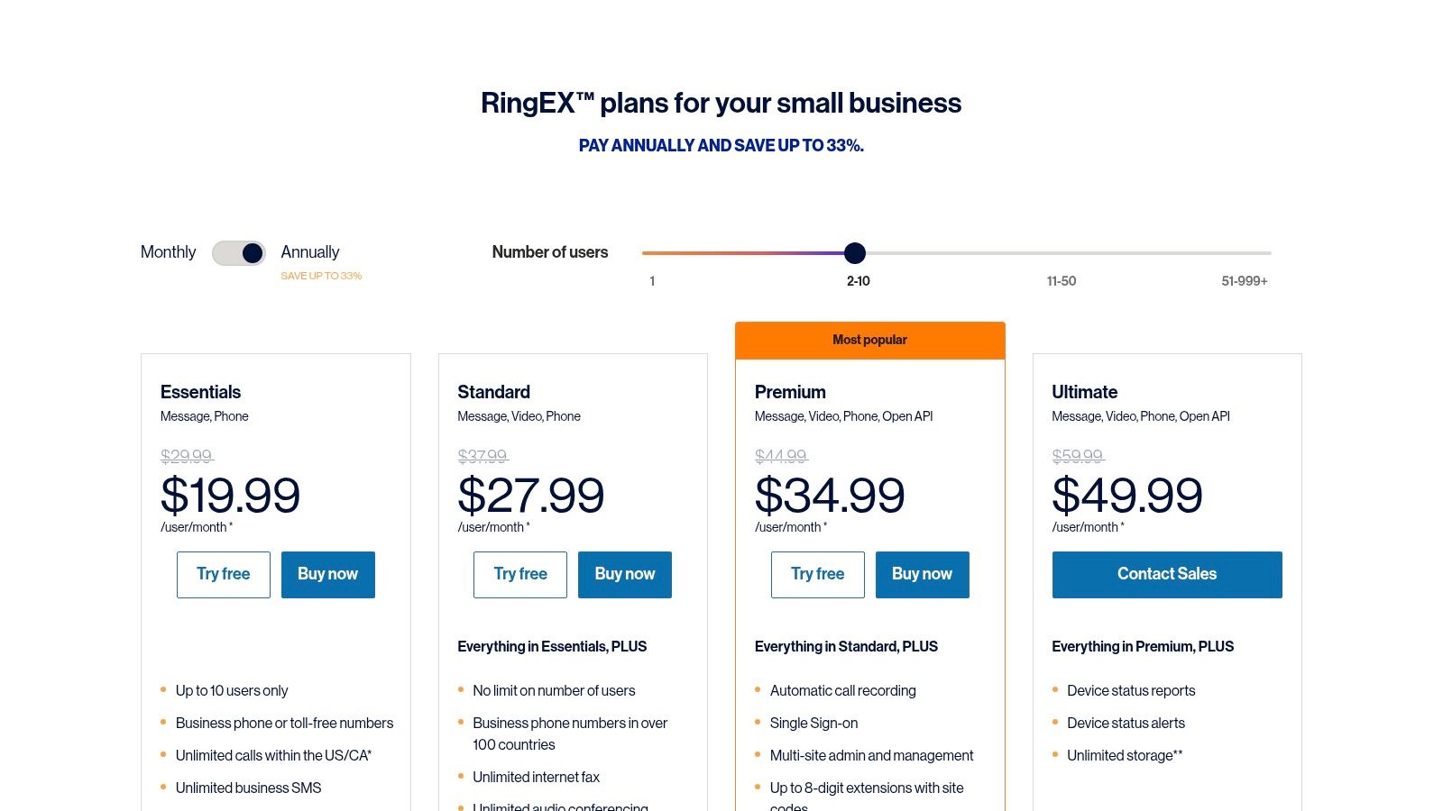 RingCentral MVP pricing plans